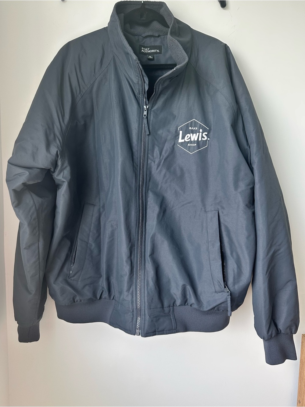 Port Authority Navy Bomber Jacket With Custom Lewis Bake Shop Logo Size XL